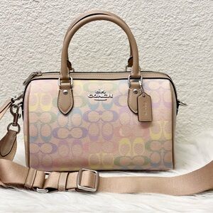 NWT Coach Rowan Satchel Bag In Rainbow Signature Canvas CDA90 Sand Multi